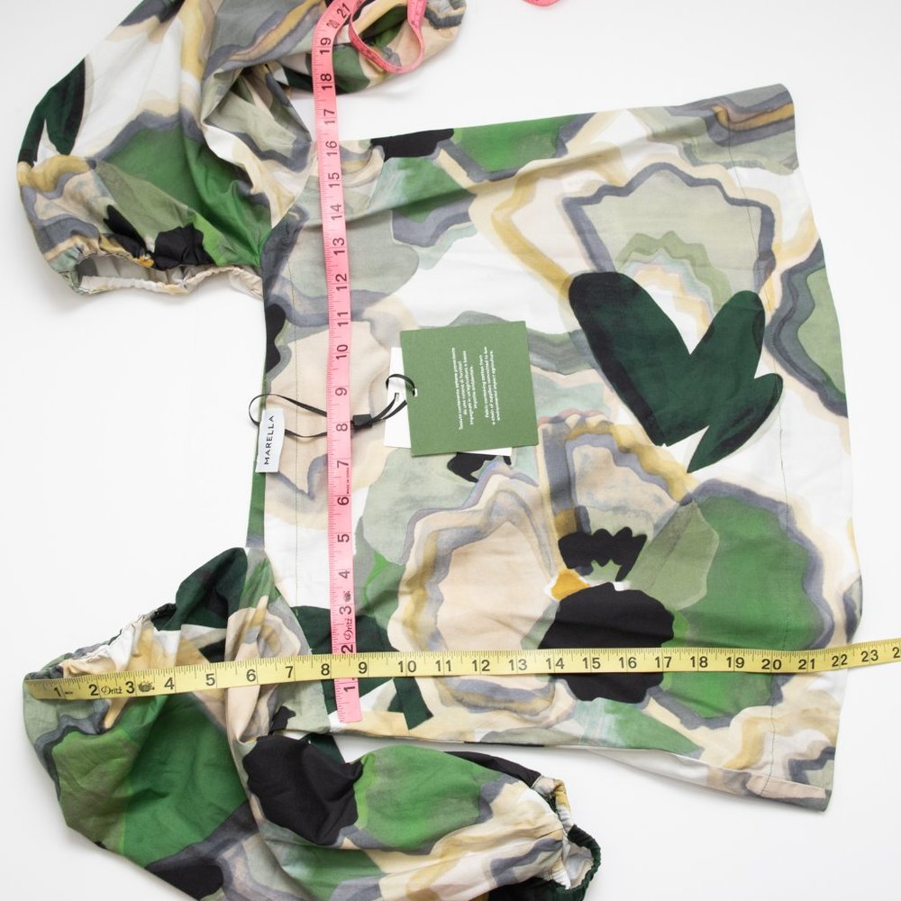 Marella Vaglio Blouse Balloon Sleeve Top Poplin Floral Abstract Shirt 40 New - Picture 7 of 7